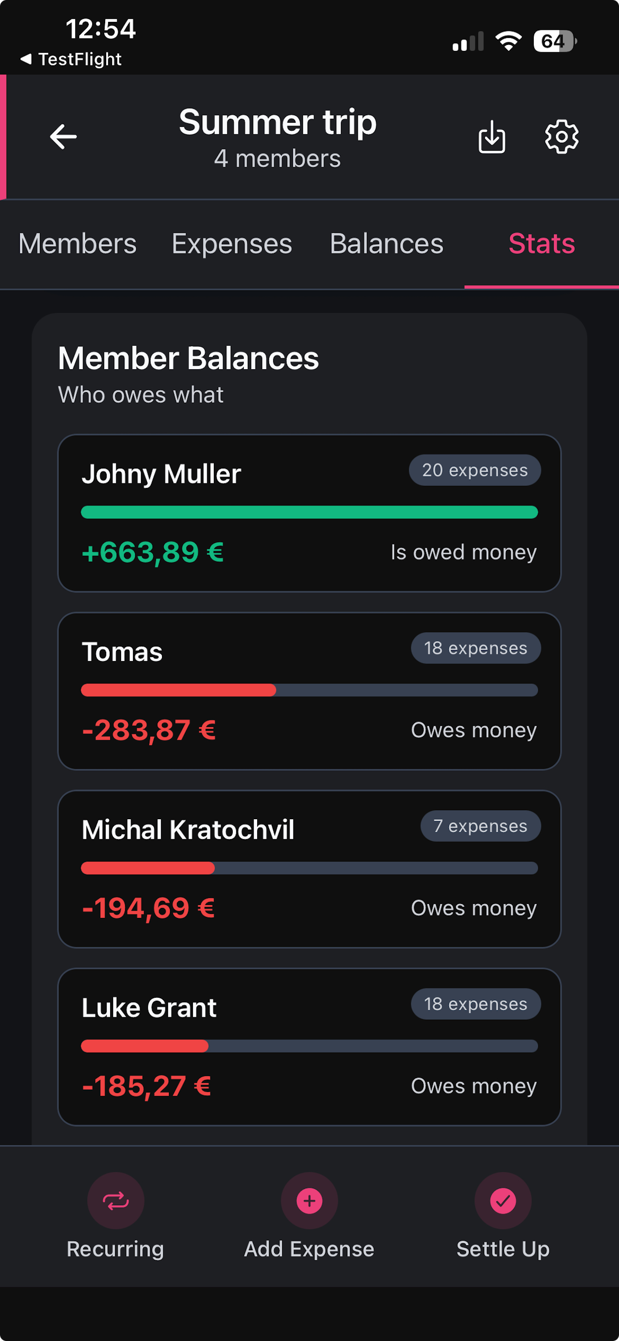 Member balances — see who owes what at a glance